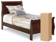 Alisdair Twin Sleigh Bed with Mattress in Reddish Brown - PKG000505
