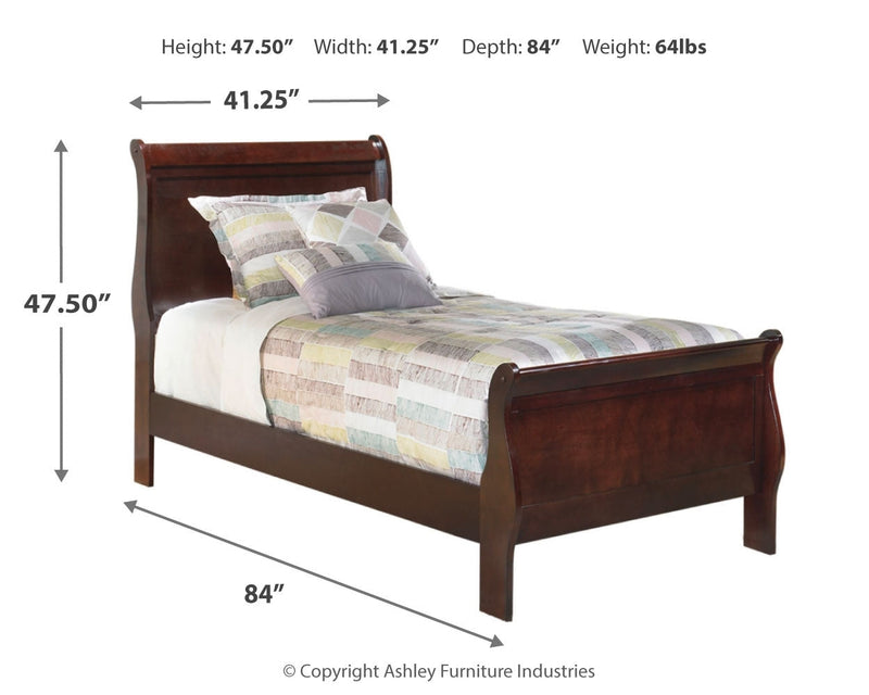 Alisdair Twin Sleigh Bed with Mattress in Reddish Brown - PKG000505
