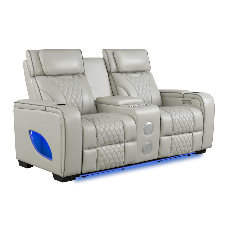 All Star - Gray Power Recliner Loveseat with Power Headrest, Bluetooth Speaker, Console, Storage Armrest, Cup Holder, Tube LED, USB-Type C, Zero Gravity - L661-L