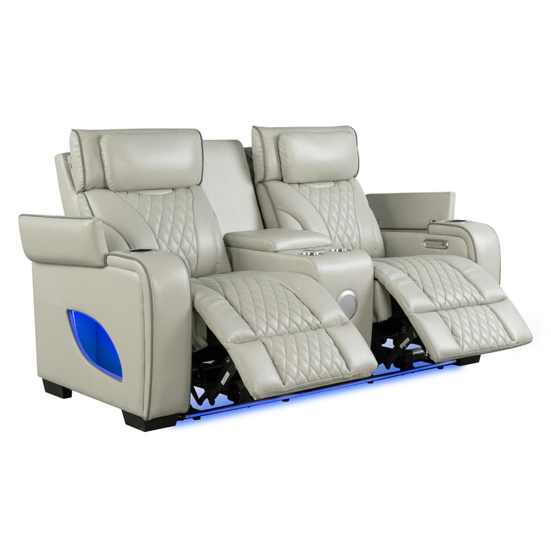All Star - Gray Power Recliner Loveseat with Power Headrest, Bluetooth Speaker, Console, Storage Armrest, Cup Holder, Tube LED, USB-Type C, Zero Gravity - L661-L