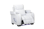 All Star - White Power Recliner with Power Headrest, Storage Armrest, Tube LED, Cup Holder, USB - Type C Charger, Zero Gravity - L663-R