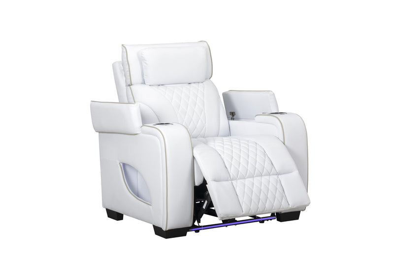 All Star - White Power Recliner with Power Headrest, Storage Armrest, Tube LED, Cup Holder, USB - Type C Charger, Zero Gravity - L663-R