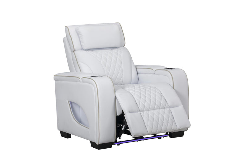 All Star - White Power Recliner with Power Headrest, Storage Armrest, Tube LED, Cup Holder, USB - Type C Charger, Zero Gravity - L663-R