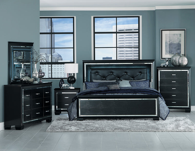 Allura Black LED Queen Panel Bed - Gate FurnitureQueen Bed