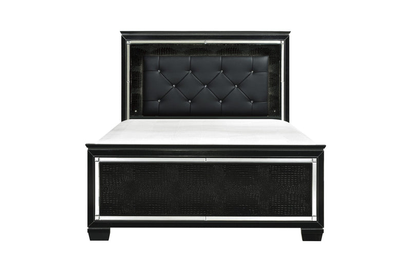Allura Black LED Queen Panel Bed - Gate FurnitureQueen Bed
