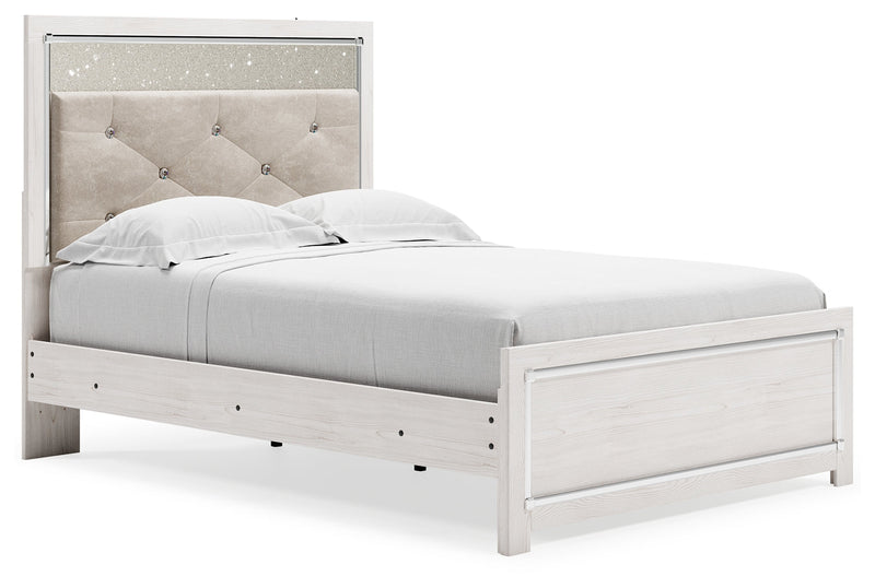 Altyra Full Panel Bed with Mirrored Dresser and Chest in White - PKG009457