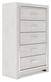 Altyra Full Panel Bed with Mirrored Dresser and Chest in White - PKG009457