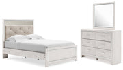 Altyra Full Panel Bed with Mirrored Dresser in White - PKG009455
