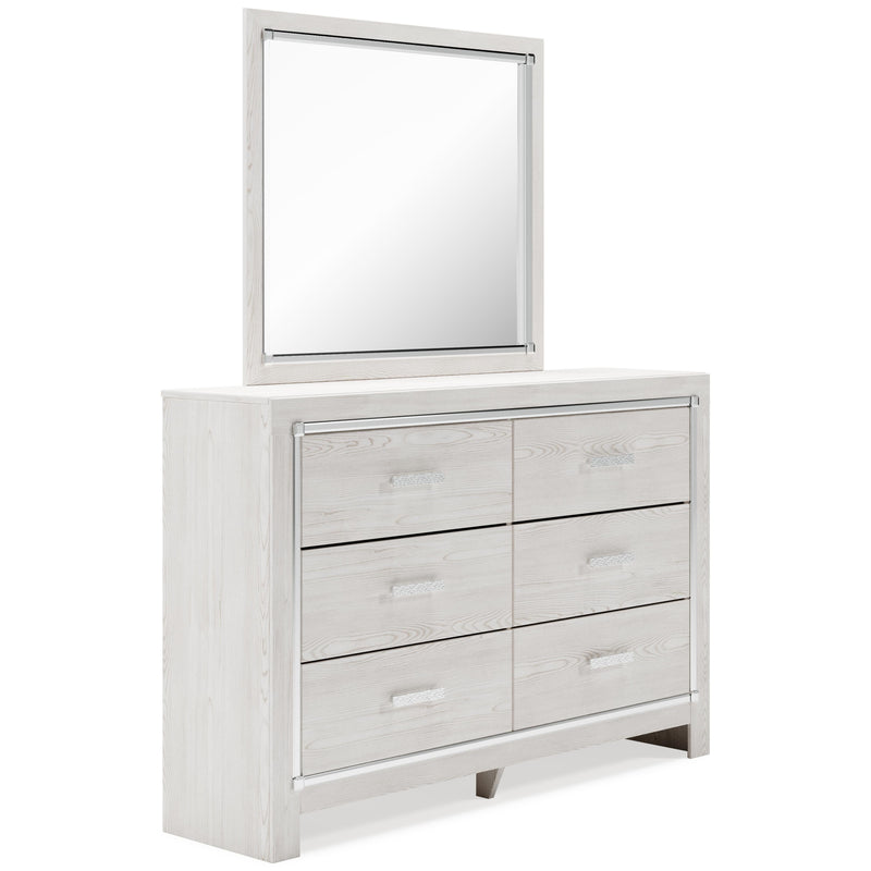 Altyra King Panel Bed with Mirrored Dresser and Chest in White - PKG009427