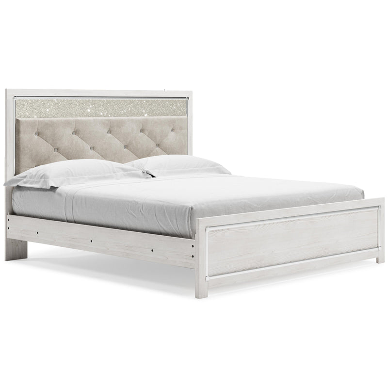 Altyra King Panel Bed with Mirrored Dresser and Chest in White - PKG009427