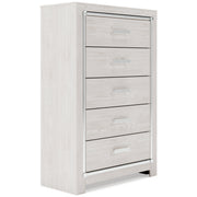 Altyra King Panel Bed with Mirrored Dresser, Chest and 2 Nightstands in White from Ashley - Luna Furniture