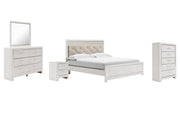 Altyra King Panel Bed with Mirrored Dresser, Chest and Nightstand in White - PKG009428