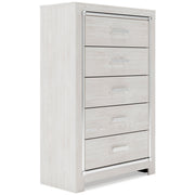 Altyra King Panel Bookcase Bed with Mirrored Dresser and Chest in White - PKG009439