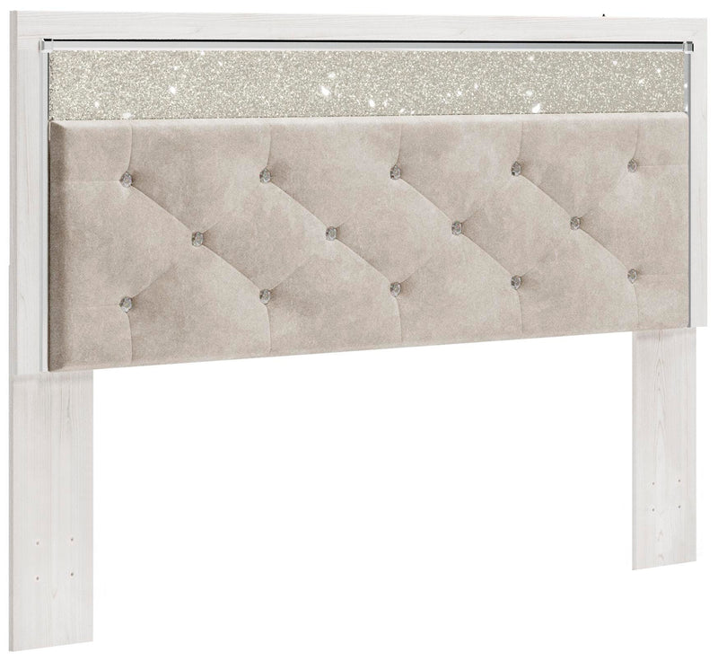 Altyra King Panel Headboard Bed with Mirrored Dresser, Chest and 2 Nightstands in White - PKG009477