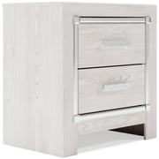 Altyra King Panel Headboard Bed with Mirrored Dresser, Chest and Nightstand in White - PKG009476