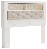 Altyra Queen Bookcase Headboard Bed with Mirrored Dresser, Chest and 2 Nightstands in White - PKG009483