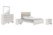 Altyra Queen Panel Bed with Mirrored Dresser and 2 Nightstands in White - PKG009420
