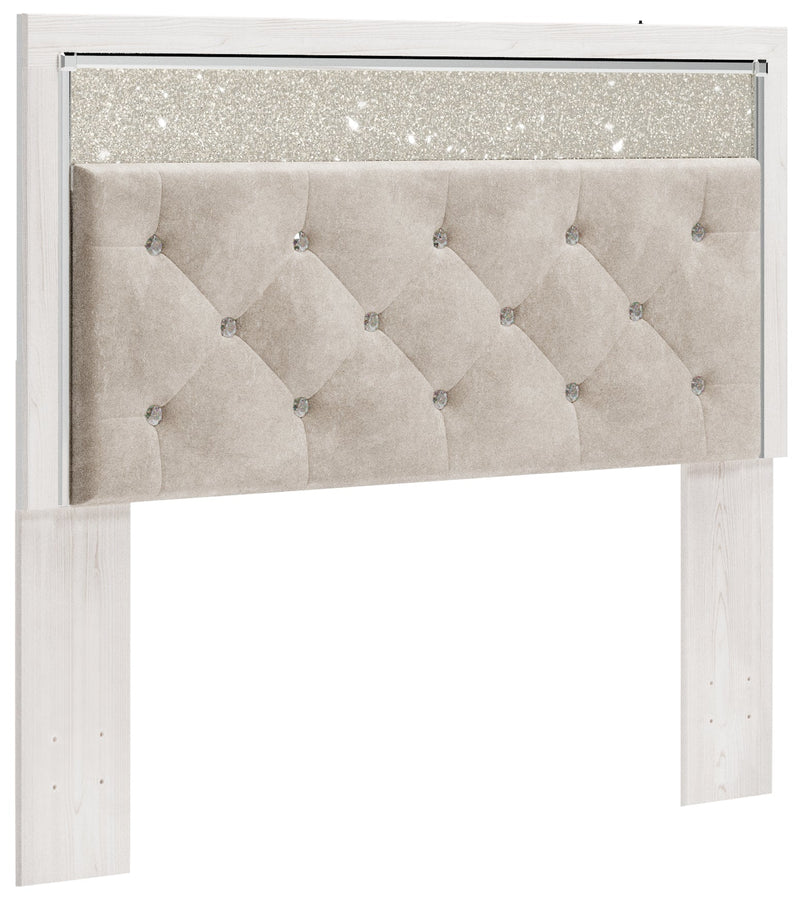 Altyra Queen Panel Headboard Bed with Mirrored Dresser and 2 Nightstands in White - PKG009468
