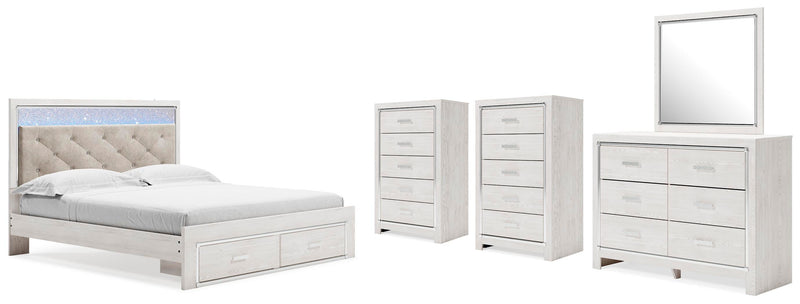 Altyra White King Storage Bed, Dresser, Mirror and 2 Chests - B2640B45