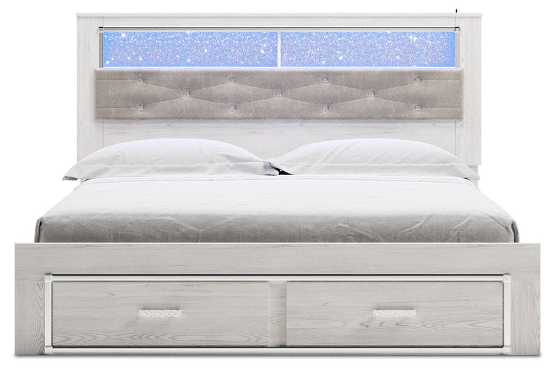 Altyra White King Upholstered Bookcase Bed with Storage - Gate FurnitureKing Bed