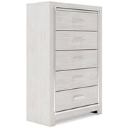 Altyra White LED Bookcase Upholstered Footboard Storage Platform Bedroom Set - Gate FurnitureBedroom Set