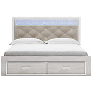 Altyra White LED Upholstered Footboard Storage Platform Bedroom Set - Gate FurnitureBedroom Set