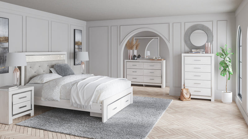 Altyra White LED Upholstered Footboard Storage Platform Bedroom Set - Gate FurnitureBedroom Set