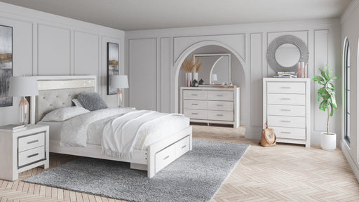 Altyra White LED Upholstered Footboard Storage Platform Bedroom Set - Gate FurnitureBedroom Set