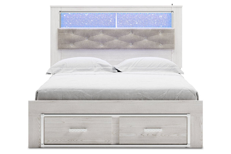 Altyra White Queen Upholstered Panel Bookcase Bed with Storage - Gate FurnitureQueen Bed