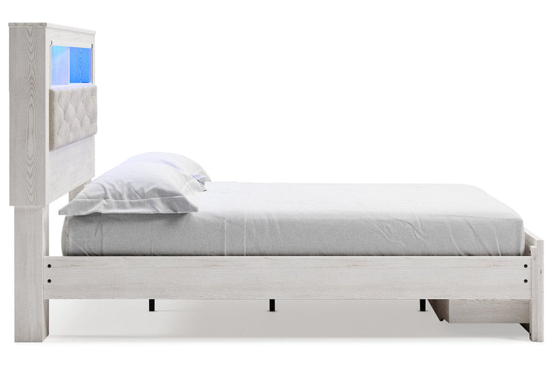 Altyra White Queen Upholstered Platform Bookcase Bed with Storage - Gate FurnitureQueen Bed