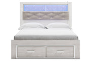 Altyra White Queen Upholstered Platform Bookcase Bed with Storage - Gate FurnitureQueen Bed