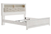 Altyra White Upholstered Bookcase LED King Panel Bed - Gate FurnitureKing Bed