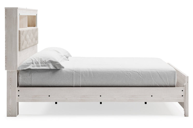 Altyra White Upholstered Bookcase LED King Panel Bed - Gate FurnitureKing Bed