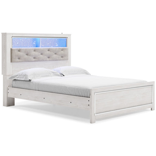 Altyra White Upholstered Bookcase LED King Panel Bed - Gate FurnitureKing Bed