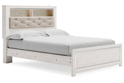 Altyra White Upholstered Bookcase LED Queen Panel Bed - Gate FurnitureQueen Bed
