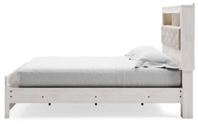 Altyra White Upholstered Bookcase LED Queen Panel Bed - Gate FurnitureQueen Bed