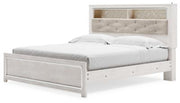 Altyra White Upholstered Bookcase LED Queen Panel Bed - Gate FurnitureQueen Bed