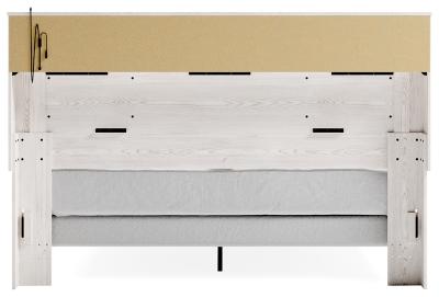 Altyra White Upholstered Bookcase LED Queen Panel Bed - Gate FurnitureQueen Bed