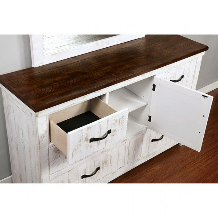 Alyson Distressed White/Walnut Dresser - CM7962D