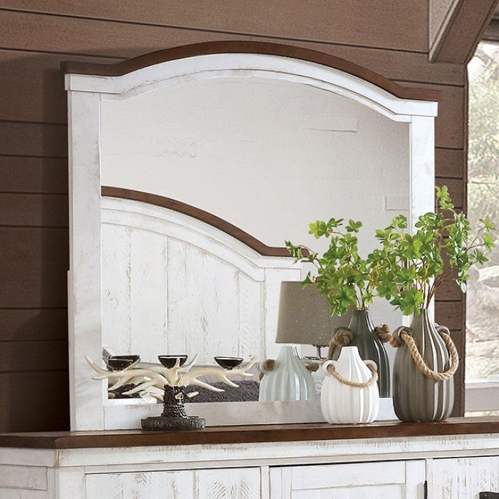 Alyson Distressed White/Walnut Mirror - CM7962M