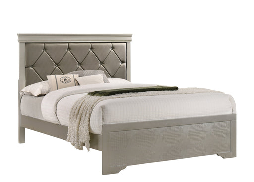 Amalia Champagne Silver King Panel Bed - Gate FurnitureKing Bed