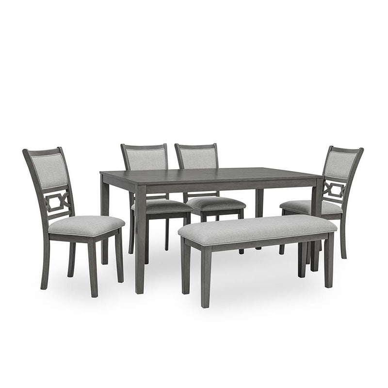 Amara - 6PC Gray Dining Set. Dining Table, 4 Chairs & Bench 6PC/CTN - D332-6PC-Set