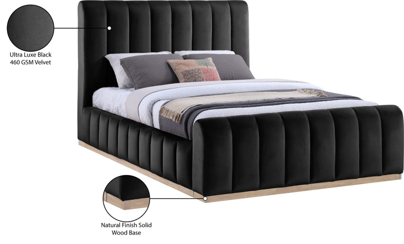 Amara Velvet Upholstered Queen Bed in Black - AmaraBlack-Q