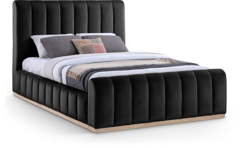Amara Velvet Upholstered Queen Bed in Black - AmaraBlack-Q