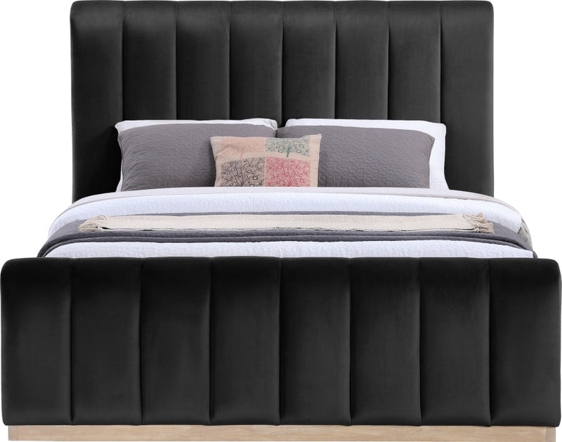 Amara Velvet Upholstered Queen Bed in Black - AmaraBlack-Q