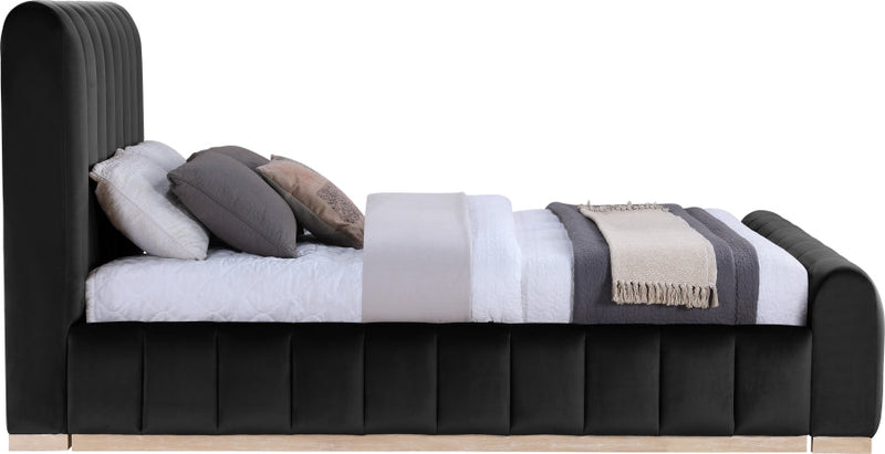 Amara Velvet Upholstered Queen Bed in Black - AmaraBlack-Q