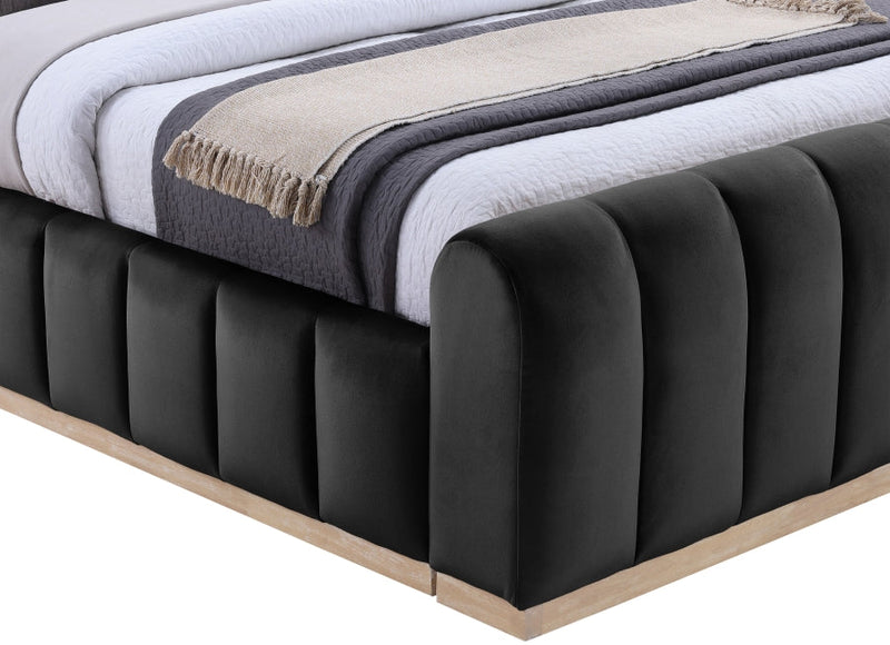Amara Velvet Upholstered Queen Bed in Black - AmaraBlack-Q
