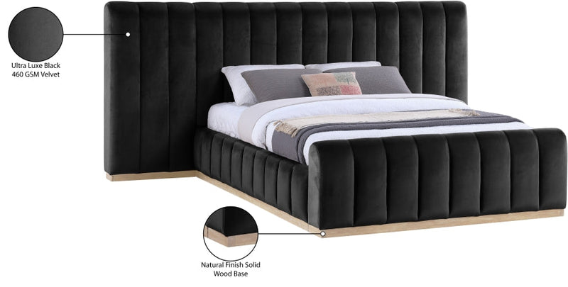Amara Velvet Upholstered Queen Bed in Black - AmaraBlack-Q117