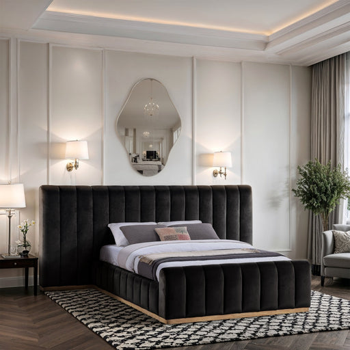 Amara Velvet Upholstered Queen Bed in Black - AmaraBlack-Q117