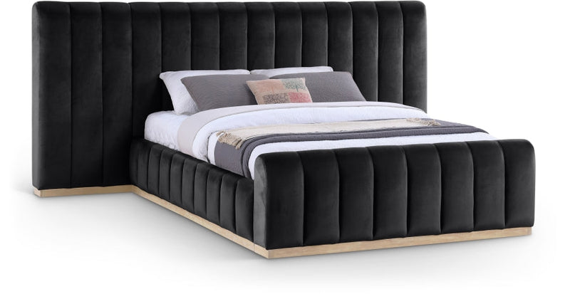 Amara Velvet Upholstered Queen Bed in Black - AmaraBlack-Q117